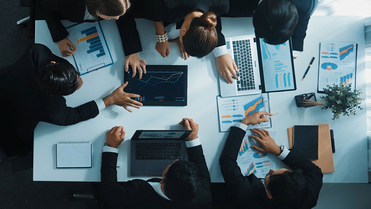 finance team investing and analyzing financial data